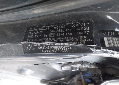 2011 Hyundai Accent Gls z USA, uszkodzony, nr VIN KMHCN4AC6B4604352